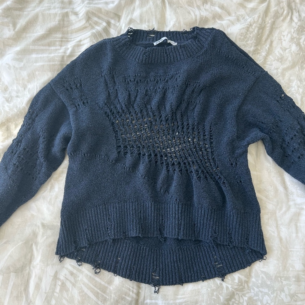 Zara Distressed Navy Sweater US M
